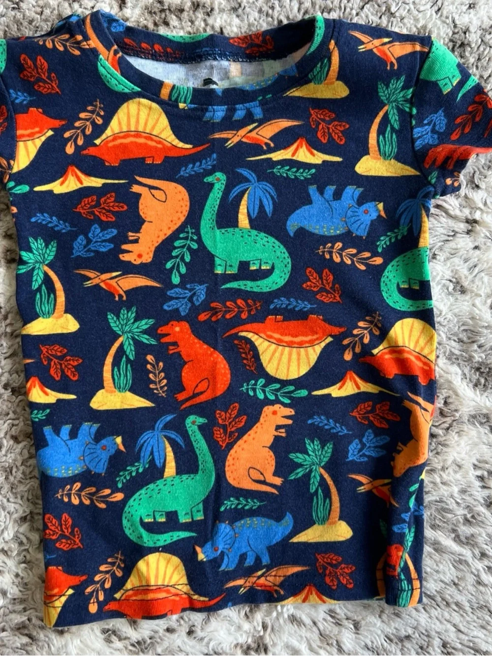 Tommy Bahama Kids Navy Pajama Set with Green, Orange, Yellow & Blue Dinosaurs 3T